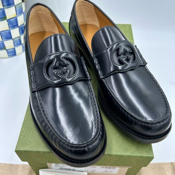Men’s Gucci interlocking GG Leather loafers size 12 made in Italy - Picture 1 of 10